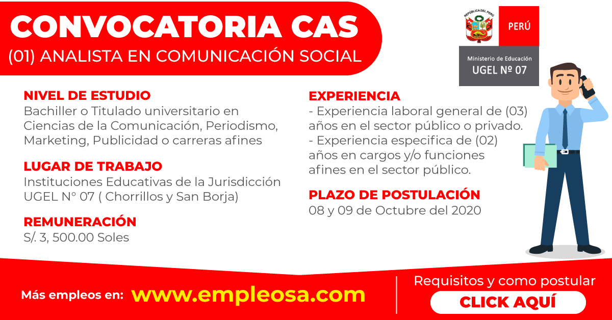 CAS N° 125: ANALISTA EN COMUNICACIÓN SOCIAL Vacantes: 1