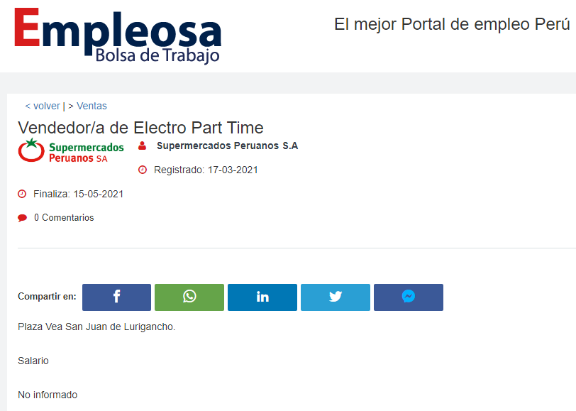 Vendedor/a de Electro Part Time