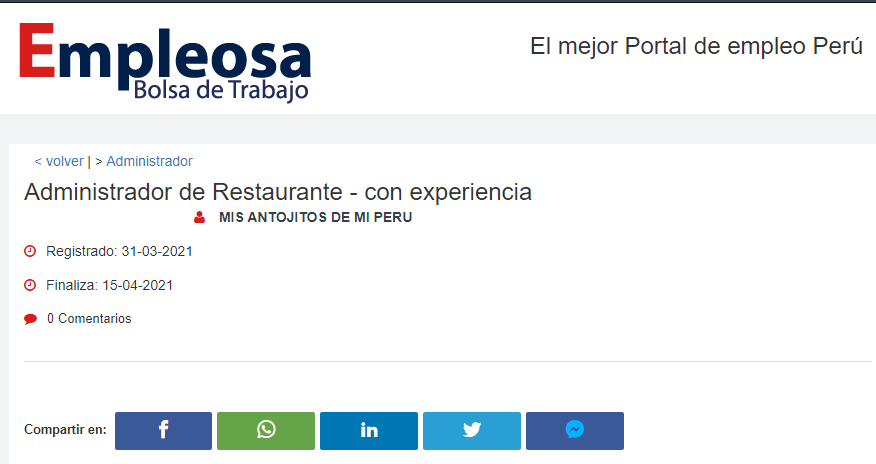 Administrador de Restaurante - con experiencia