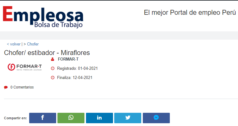 Chofer/ estibador - Miraflores