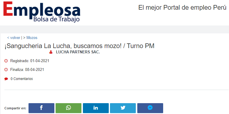 ¡Sangucheria La Lucha, buscamos mozo! / Turno PM