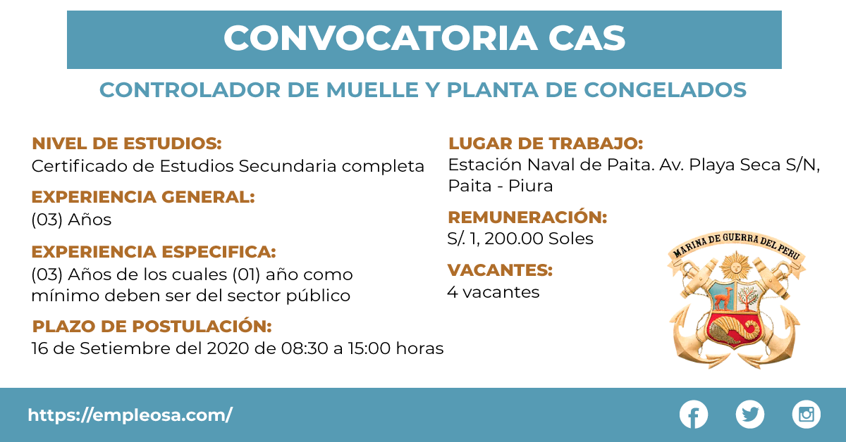 CAS N° 041: Controlador de Muelle y Planta de Congelados Vacantes: 4