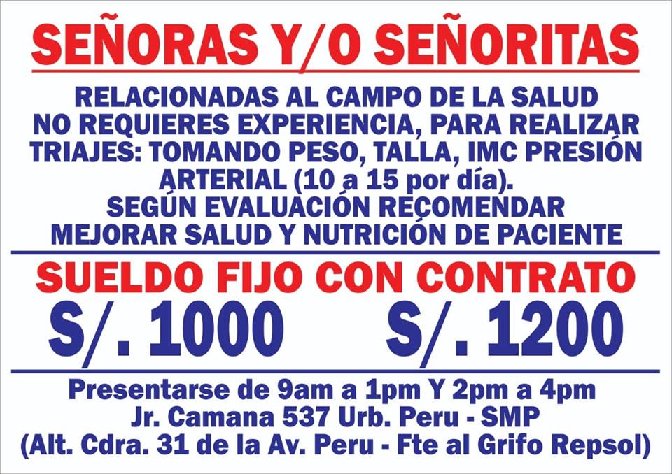 Solicita PERSONAL al CAMPO DE SALUD.