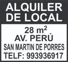 Estudio, 28 m² – ALQUILER DE LOCAL AVENIDA PERÚ SAN MARTIN DE PORRES