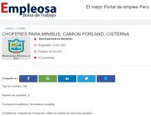 CHOFERES PARA MINIBUS, CAMION FORLAND, CISTERNA