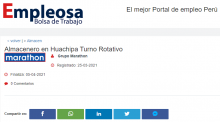 Almacenero en Huachipa Turno Rotativo