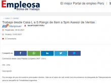 Trabaja desde Casa L a S Rango de 8am a 5pm Asesor de Ventas