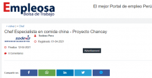 Chef Especialista en comida china - Proyecto Chancay