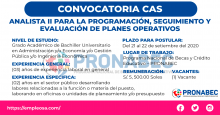 CAS N° 070: ANALISTA II PARA LA PROGRAMACIÓN, SEGUIMIENTO Y EVALUACIÓN DE PLANES OPERATIVOS Vacantes: 1